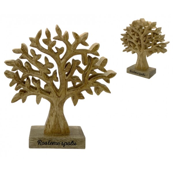 Dřevěný mango strom s nápisem „Rosteme spolu“ 17 cm, sada 4 ks