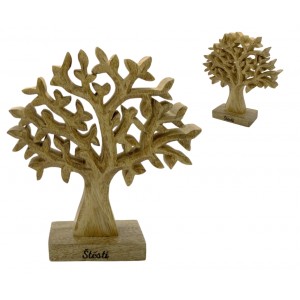 Dřevěný mango strom s nápisem „Štěstí“ 17 cm, sada 4 ks