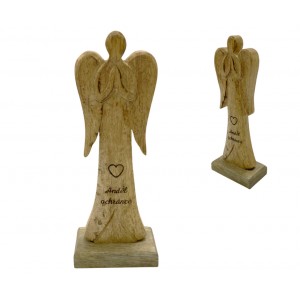 Dřevěný mango anděl s nápisem „Anděl ochránce“ 21 cm, sada 4 ks