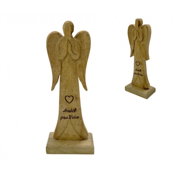 Dřevěný mango anděl s nápisem „Anděl pro Tebe“ 21 cm, sada 4 ks