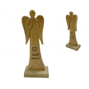 Dřevěný mango anděl s nápisem „Anděl strážný“ 21 cm, sada 4 ks