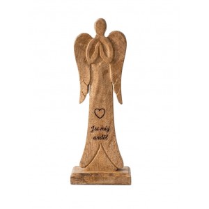 Dřevěný mango anděl s nápisem „Jsi můj anděl“ 21 cm, sada 2 ks