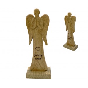 Dřevěný mango anděl s nápisem „Jsi můj anděl“ 21 cm, sada 4 ks