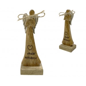 Dřevěný mango anděl s nápisem „Anděl ochránce“ 16,5 cm, sada 4 ks