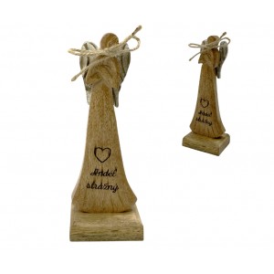 Dřevěný mango anděl s nápisem „Anděl strážný“ 16,5 cm, sada 4 ks