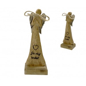 Dřevěný mango anděl s nápisem „Jsi můj anděl“ 16,5 cm, sada 4 ks