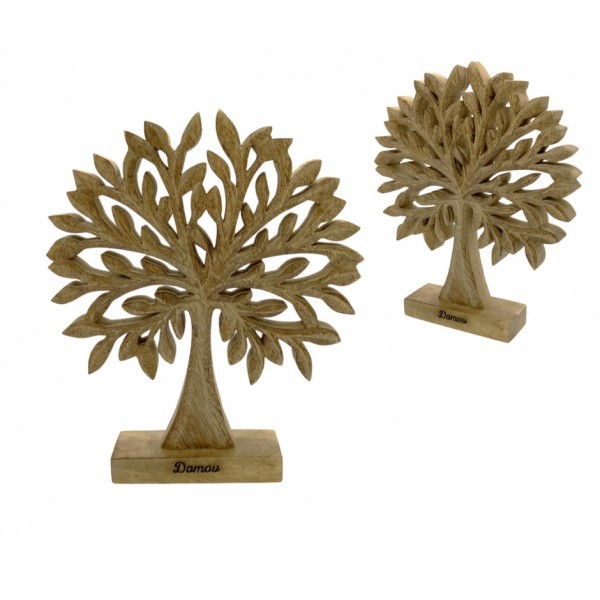 Dřevěný strom z mangového dřeva s nápisem „Domov“ 27 cm, sada 2 ks