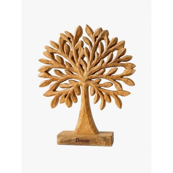 Dřevěný strom z mangového dřeva s nápisem „Domov“ 27 cm