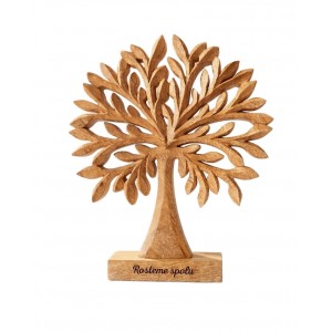 Dřevěný strom z mangového dřeva s nápisem „Rosteme spolu“ 27 cm