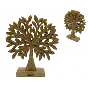 Dřevěný strom z mangového dřeva s nápisem „Štěstí“, sada 2 ks