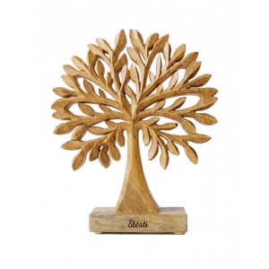 Dřevěný strom z mangového dřeva s nápisem „Štěstí“