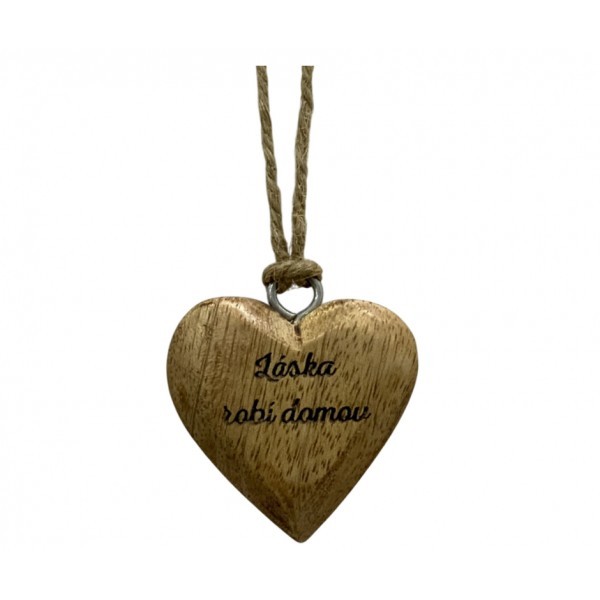 (SK) Dřevěné mango srdce s nápisem Láska robí domov, 4 x 4 x 2 cm, sada 8 ks
