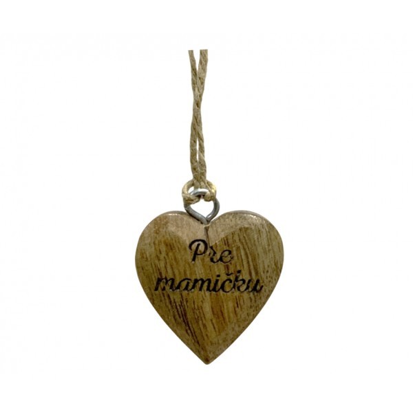(SK) Dřevěné mango srdce s nápisem „Pro mamičku“ 4x4x2 cm, sada 12 ks