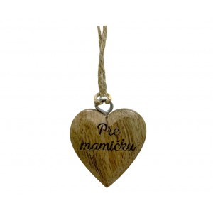 (SK) Dřevěné mango srdce s nápisem „Pro mamičku“ 4x4x2 cm, sada 12 ks