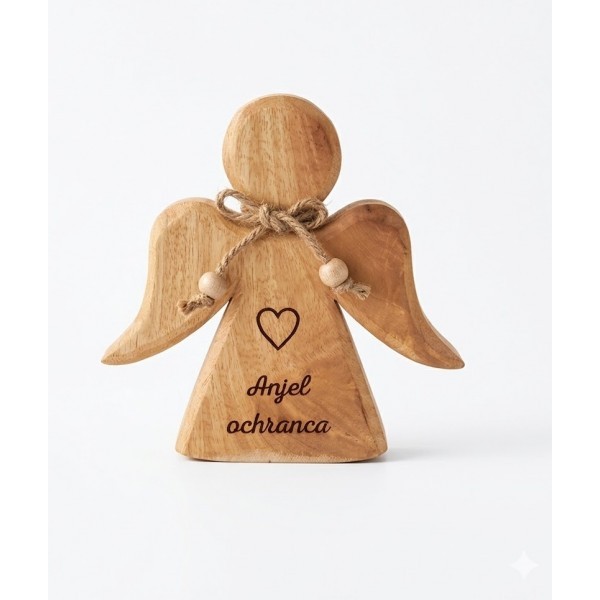 (SK) Dřevěný mango anděl s nápisem „Anjel ochranca“ 15 cm, sada 3 ks