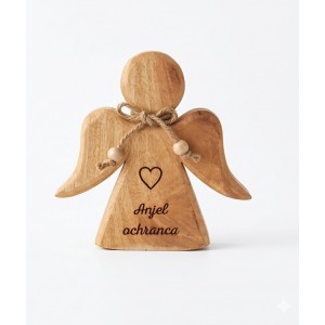 (SK) Dřevěný mango anděl s nápisem „Anjel ochranca“ 15 cm, sada 3 ks