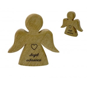 (SK) Dřevěný mango anděl s nápisem „Anjel ochranca“ 15 cm, sada 6 ks