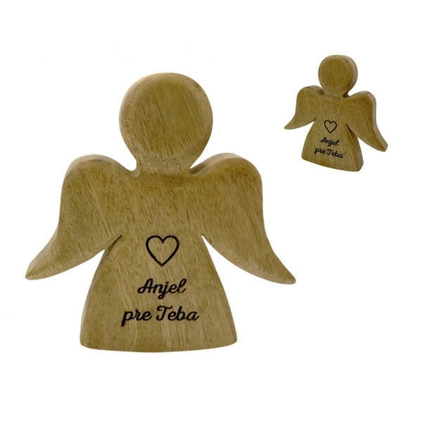 (SK) Dřevěný mango anděl s nápisem „Anjel pre Teba“ 15 cm, sada 6 ks