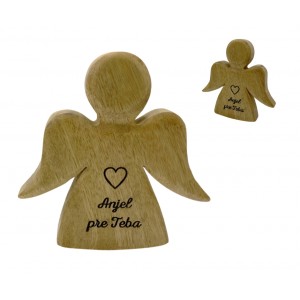 (SK) Dřevěný mango anděl s nápisem „Anjel pre Teba“ 15 cm, sada 6 ks
