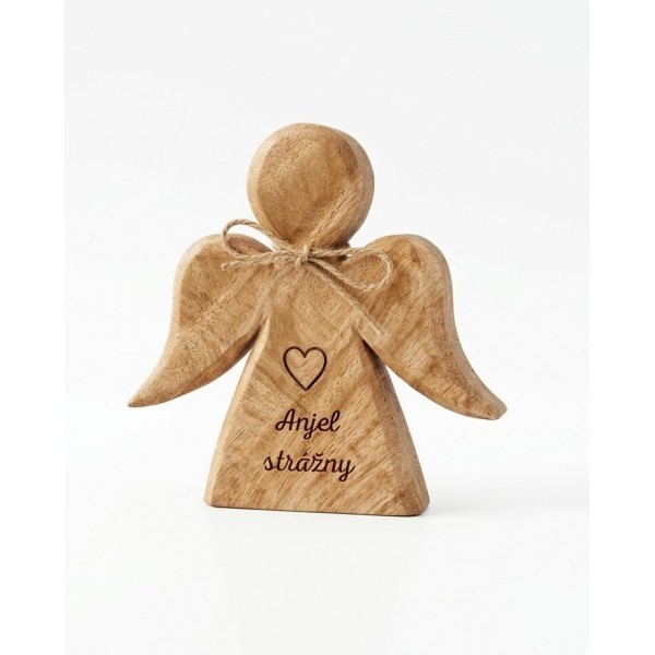 (SK) Dřevěný mango anděl s nápisem „Anjel strážny“ 15 cm