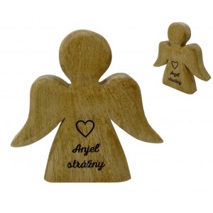 (SK) Dřevěný mango anděl s nápisem „Anjel strážny“ 15 cm, sada 6 ks