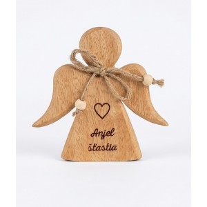 (SK) Dřevěný mango anděl s nápisem „Anjel šťastia“ 15 cm, sada 3 ks