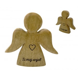 (SK) Dřevěný mango anděl s nápisem „Si moj anjel“ 15 cm, sada 6 ks