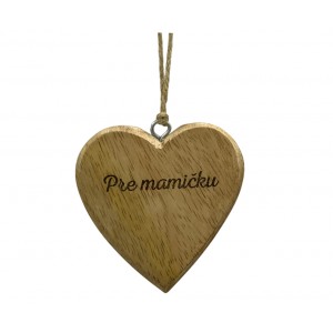 (SK) Dřevěné mango srdce s nápisem „Pre mamičku“ 7,5 cm, sada 8 ks