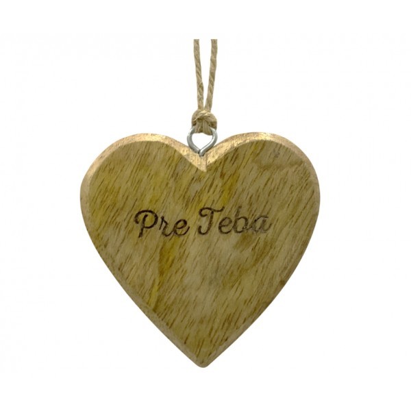 (SK) Dřevěné mango srdce s nápisem „Pre Teba“ 7,5 cm, sada 8 ks