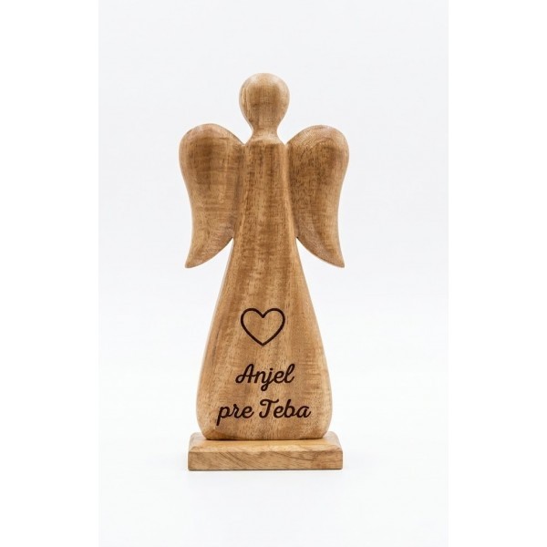 (SK) Dřevěný mango anděl s nápisem „Anjel pre Teba“ 27 cm, sada 2 ks