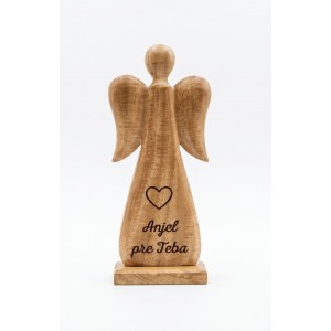 (SK) Dřevěný mango anděl s nápisem „Anjel pre Teba“ 27 cm, sada 2 ks