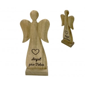 (SK) Dřevěný mango anděl s nápisem „Anjel pre Teba“ 27 cm, sada 4 ks