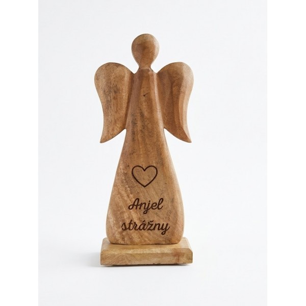 (SK) Dřevěný mango anděl s nápisem „Anjel strážny“ 27 cm, sada 2 ks