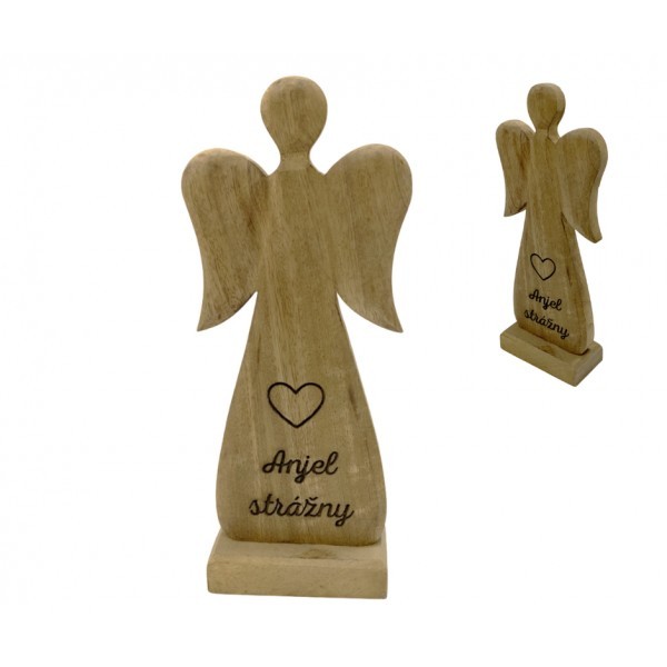 (SK) Dřevěný mango anděl s nápisem „Anjel strážny“ 27 cm, sada 4 ks