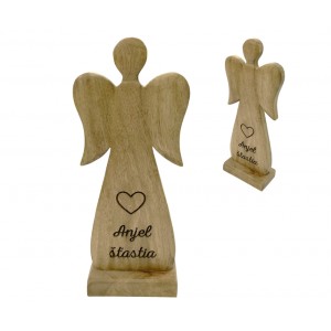 (SK) Dřevěný mango anděl s nápisem „Anjel šťastia“ 27 cm, sada 4 ks