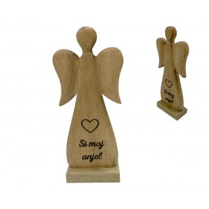 (SK) Dřevěný mango anděl s nápisem „Si moj anjel“ 27 cm, sada 4 ks