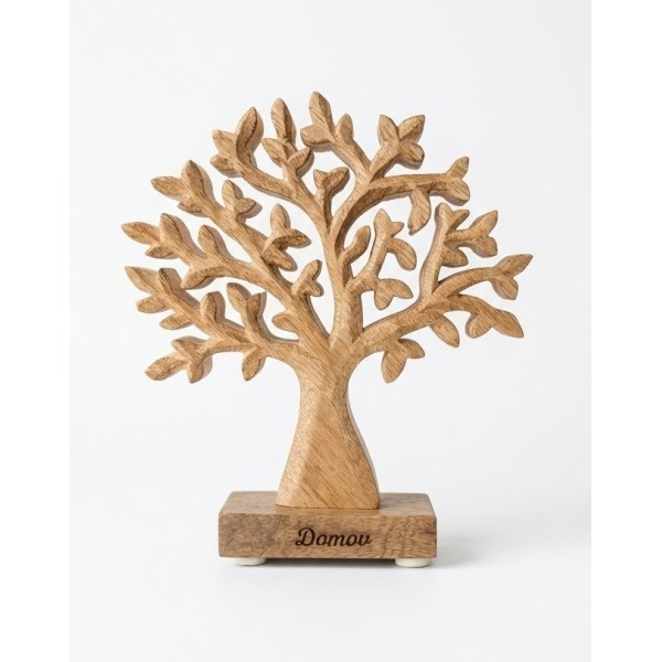 (SK) Dřevěný mango strom s nápisem „Domov“ 17 cm
