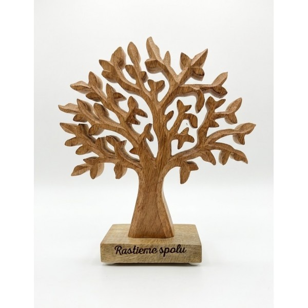 (SK) Dřevěný mango strom s nápisem „Rastieme spolu“ 17 cm