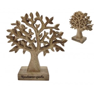 (SK) Dřevěný mango strom s nápisem „Rastieme spolu“ 17 cm, sada 4 ks