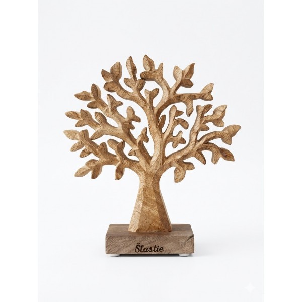 (SK) Dřevěný mango strom s nápisem „Šťastie“ 17 cm, sada 2 ks 