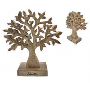 (SK) Dřevěný mango strom s nápisem „Šťastie“ 17 cm, sada 4 ks 