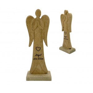 (SK) Dřevěný mango anděl s nápisem „Anjel pre Teba“ 21 cm, sada 2 ks