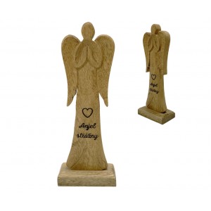 (SK) Dřevěný mango anděl s nápisem „Anjel strážny“ 21 cm, sada 4 ks