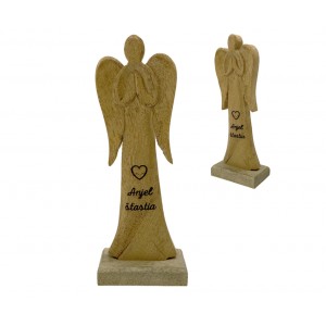 (SK) Dřevěný amngo anděl s nápisem „Anjel šťastia“ 21 cm, sada 2 ks