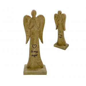 (SK) Dřevěný mango anděl s nápisem „Si moj anjel“ 21 cm, sada 4 ks