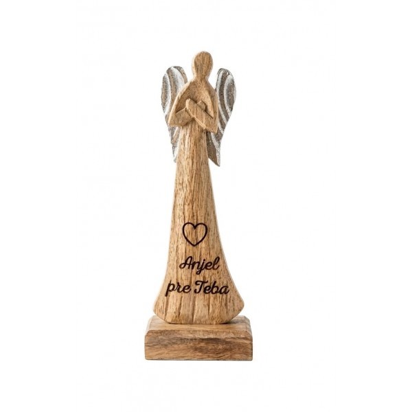 (SK) Dřevěný anděl s nápisem „Anjel pre Teba“ 16,5 cm, sada 2 ks