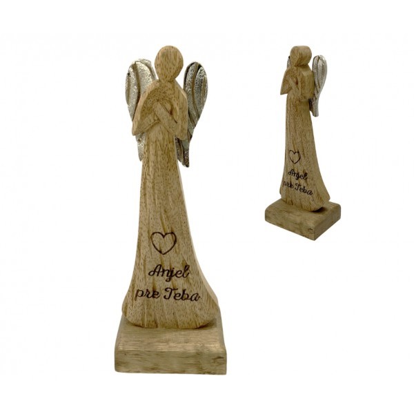 (SK) Dřevěný anděl s nápisem „Anjel pre Teba“ 16,5 cm, sada 4 ks