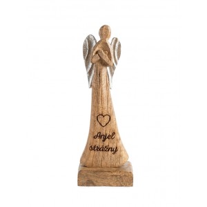 (SK) Dřevěný mango anděl s nápisem „Anjel strážny“ 16,5 cm, sada 2 ks