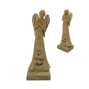 (SK) Dřevěný mango anděl s nápisem „Si moj anjel“ 16,5 cm, sada 4 ks
