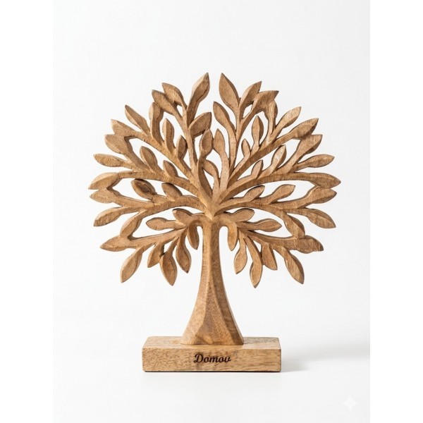 Dřevěný strom z mangového dřeva s nápisem „Domov“ 27 cm